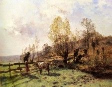 Pelouse Leon Germain A Pastoral Scene With A Milkmaid And A Cow. �����, ����-�������
