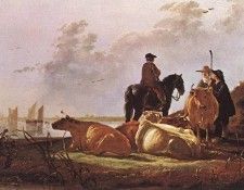 CUYP Aelbert Peasants With Four Cows By The River Merwede. , Aelbert