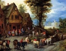 Breughel Jan A Village Street With The Holy Family Arriving At An Inn. ,   (1568-1625)