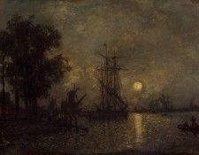 Jongkind Johan Berthold Holandaise Landscape with Docked Boat. Jongkind,  