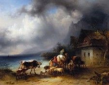 Heimkehr im Gewitter am Attersee. (1856). Gauermann, 