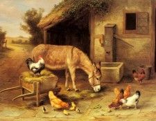 Hunt Edgar A Donkey And Chickens Outside A Stable. ����, �����
