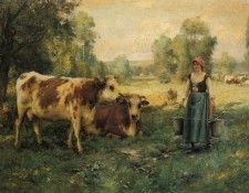 Dupre Julien A Milk Maid with Cows and Sheep. , 