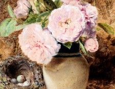 Hunt William Henry Still Life With roses In A vase And A Birds Nest. ,  