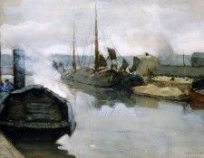 Arntzenius Floris Pieter Moored shiips in city harbour Sun. Arntzenius, 