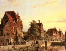 Koekkoek Willem Figures By A Canal In A Dutch Town. Koekkoek ������