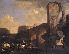 ASSELYN Jan Italianate Landscape With River And An Arched Bridge. Asselyn, ��