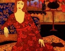 Karen Rieger - Woman with Red Blooms and Evening Landscape, D. , 