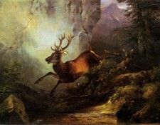 Deer Running through a Forest. Gauermann, 