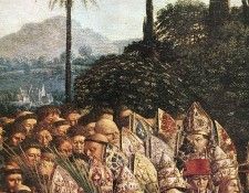 Eyck Jan van The Ghent Altarpiece Adoration of the Lamb detail top left 1. ,  