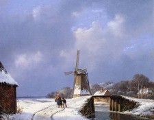 Schelfhout Andreas Mother and child on snowy road Sun. Schelfhout, 