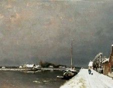Apol Louis Winter view on a canal Sun.  