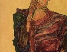 Schiele Self-portrait pulling cheek, 1910, Graphische Sammlu. , 