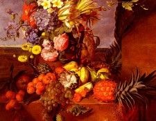 Bourbon Emilie Vase De Fleurs Et Fruits Exotiques Sur Une Balustrade. ������, Emilie