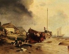 Achenbach Andreas A Fishingboat On The Beach. Achebach, Андреас