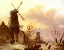 Spohler Jacob Jan Coenraad Figures on a bridge in a Dutch Town. Spohler,   Coenraad