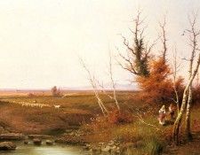 Dominicis Achille De Faggot Gatherers By A Cottage In A Landscape. Dominicis,  