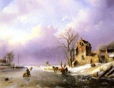 Spohler Jan Jacob Winter landscape With Figures On A Frozen River. Spohler,   Coenraad
