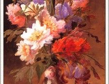 bs-flo- Alfred Godchauz- A Still Life Of Iris And Roses. Godchauz, 