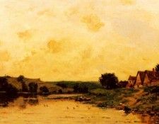 Deply Hippolyte Camille Lavandiere Au Bord De La Riviere.   