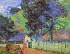 Gauguin - Horse On Road. Tahitian Landscape. , 