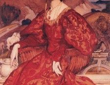 Lambert Sybil Walker in Red and Gold Dress. , 
