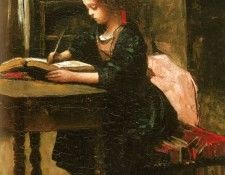 Corot Jean Baptiste Camille Fillete A L etude En Train D Ecrire. , --