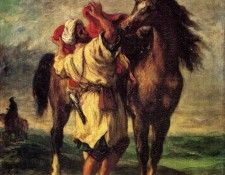 Delacroix Ferdinand Victor Eugene A Moroccan Saddling A Horse.    