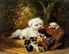 Ronner-Knip Henri�tte Dog With Puppies In The Garden Sun . Ronner-Knip, ���������