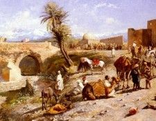 Weeks Edwin Lord The Arrival Of A Caravan Outside Marakesh. ,  