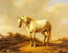 Verboeckhoven Eugene Joseph A White Stallion In A Landscape. Verboeckhoven,  