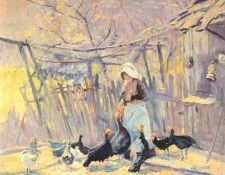 graf grandma barnes feeding her turkeys. , 