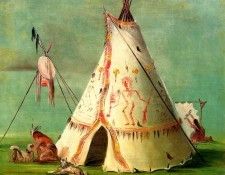 Gc 0007 A Crow Tepee made of decorated Buffalo skins sqs. , 