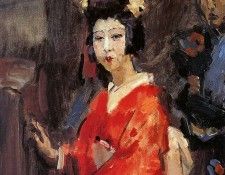 Israels Isaac Japanese woman in red kimono Sun. Israels, 