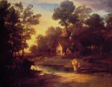 Wooded Landscape with Cattle by a Pool and a Cottage. , 