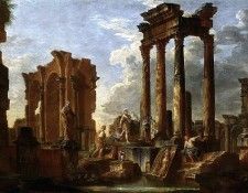 CAPRICCIO ARCHITETTONICO CON FIGURE E SOLDATI, UNA STATUA E UN BASSORILIEVO. ������, �������� �����