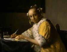 VERMEER A LADY WRITING DETALJ 1 NGW. Vermeer, Johannes