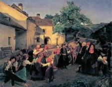Heimkehr nach der Hochzeit, Abschied der Braut von ihren Gespielen.   