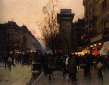 Eugene Galien Laloue Animation Pres de la Porte Saint Den. ,  Laloue