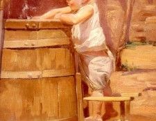 Correa Benito Rebolledo A Boy At A Water Barrel. ,  Rebolledo