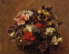 Fantin Latour Henri Bouquet of Flowers Pansies. -, ---