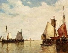 Clays Paul Jean Moored Ships In A Small Harbour. ,  