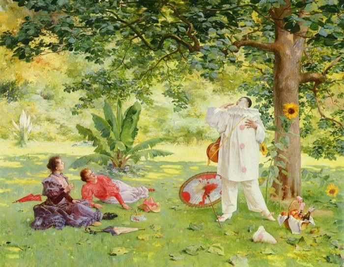 Tessier Louis Adolphe (French) 1855-1911 Pierrot Entertaining In The garden SND 1895 OC 73.6by91. Tessier,  