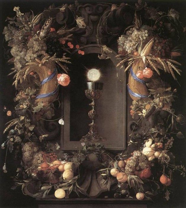 HEEM Jan Davidsz de Eucharist In Fruit Wreath. ,   