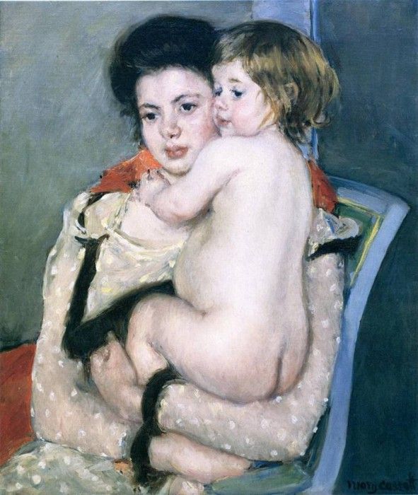 Cassatt Mary Reine Lefebvre Holding a Nude Baby.  