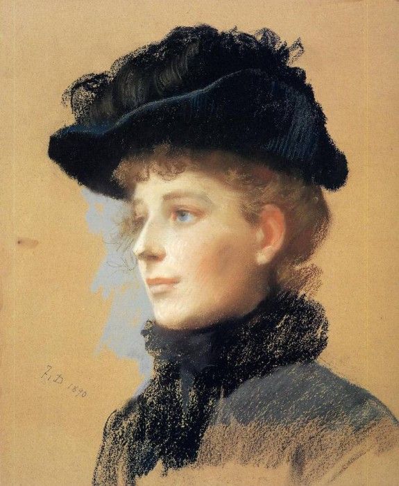 Duveneck Frank Portrait of a Woman with Black Hat. Duveneck, 