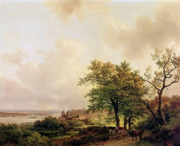 Koekkoek Barend City at a river Sun. Koekkoek, Barend 