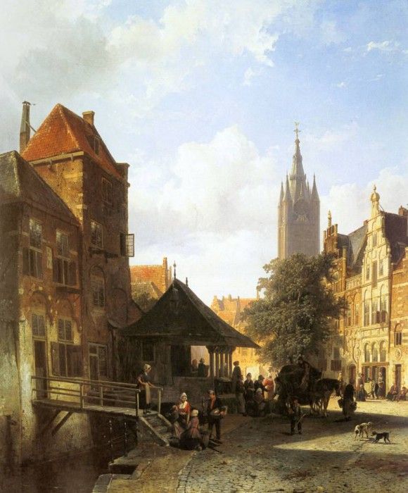 Springer Cornelis Figures In A Street In Delft. Springer, 