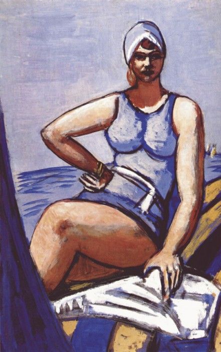 beckmann quappi in blue in a boat 1926-50. , 