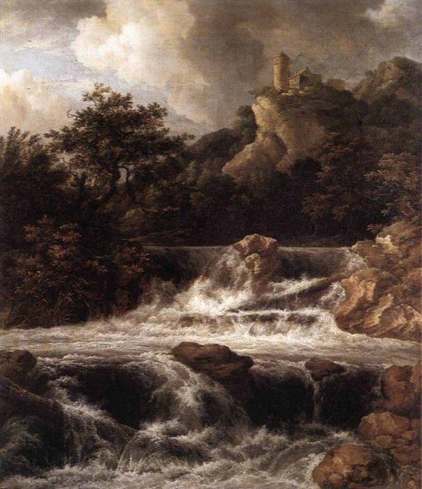 RUISDAEL Jacob Isaackszon van Waterfall With Castle Built On The Rock. ,  